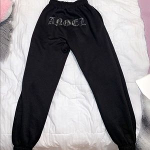 Black Angel Diamante Slogan Joggers